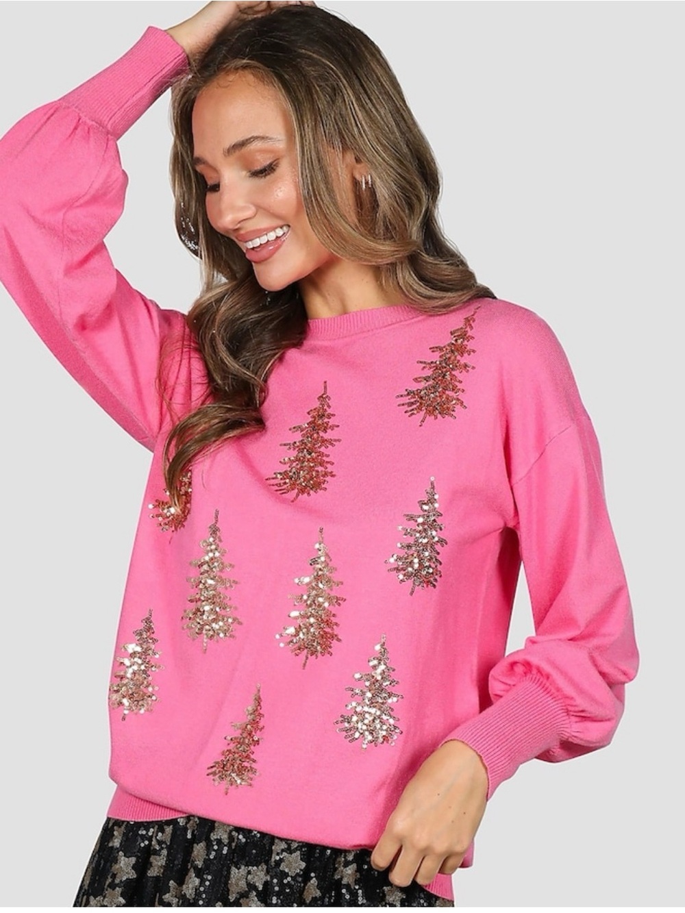 NWT Sequin Tree Embellished Crew Neck Sweater